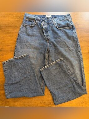 Agolde blue denim jeans with cross-cross buttons